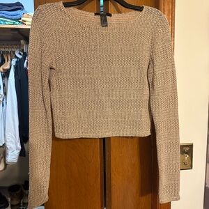 Forever 21 Tan Open-Knit Cropped Crewneck Sweater